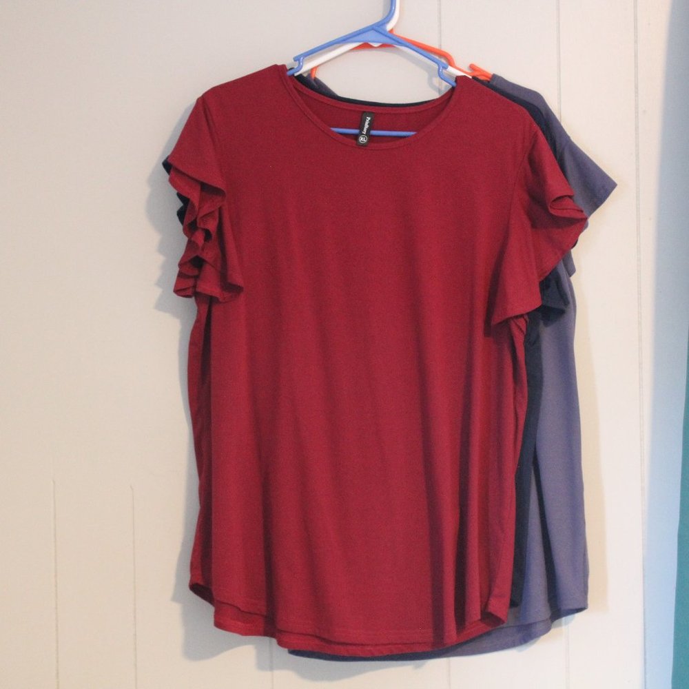 Ruffle sleeve, tunic blouse top, Red